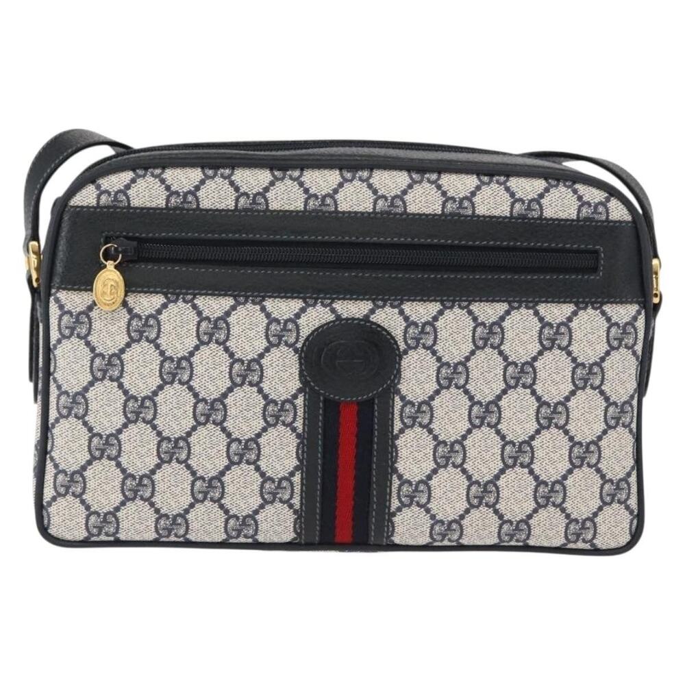 Gucci GG Supreme Web Shoulder Bag Navy Gold Red 001 56 Blue